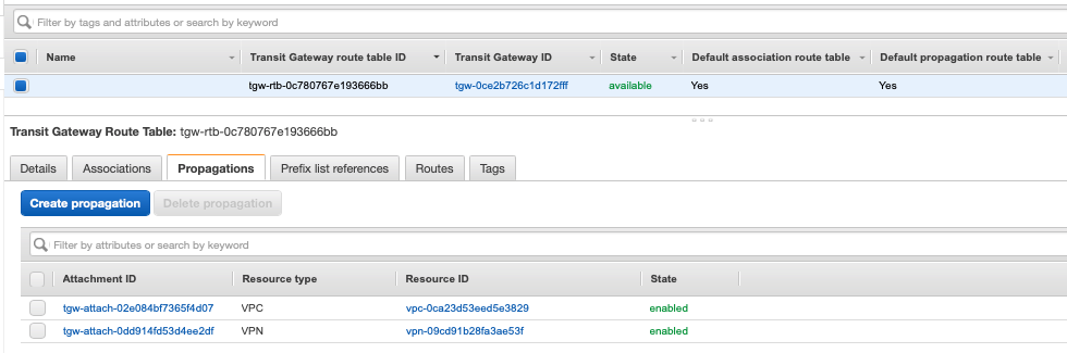 fig. 13, AWS TGW route table propagation