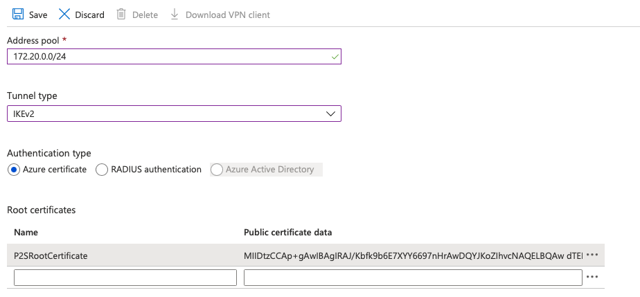 fig. 16, Azure P2S configuration