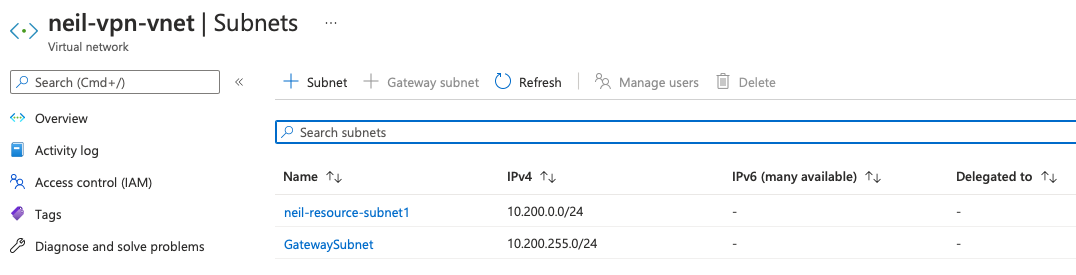 fig. 3, Azure VNet setup